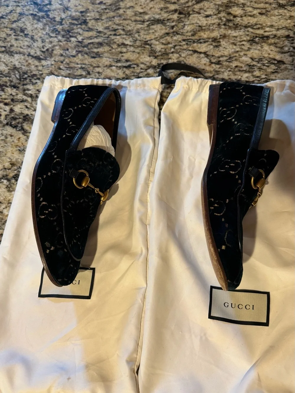 Gucci Men's dark blue Velvet Horsebit Loafers with GG Embossing